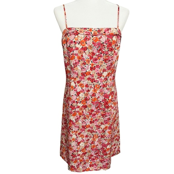 Vintage Ann Taylor Size 10 Petite Silk Pink Floral Sleeveless Apron Mini Dress - Picture 1 of 10
